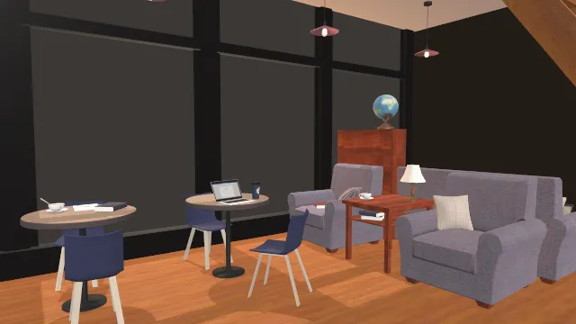 日落咖啡馆场景布局桌椅沙发