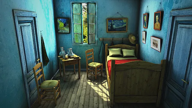 梵高风格艺术卧室场景模型