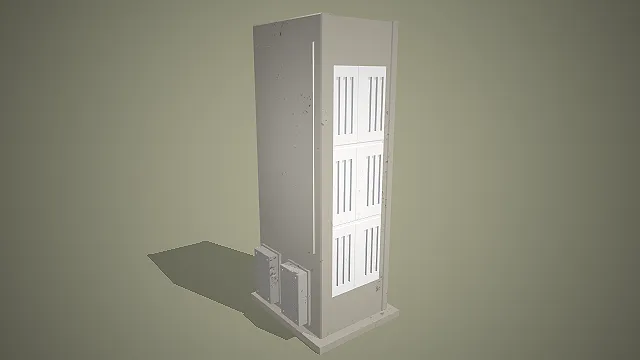 工业风立式机柜  设备模型  侧面散热格栅  科幻道具