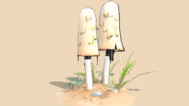 卡通风格化墨水阴影蘑菇场景