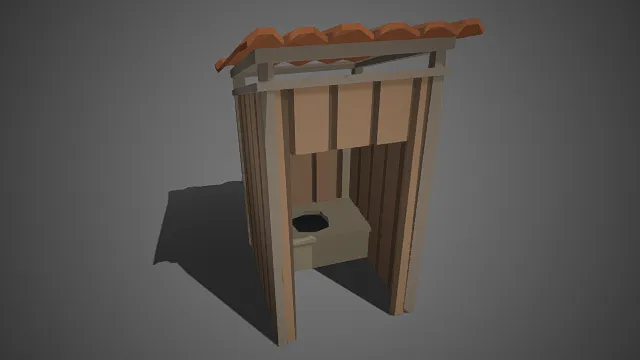 低多边形  户外茅厕  红色瓦片状顶棚  蹲厕  生活设施  功能性