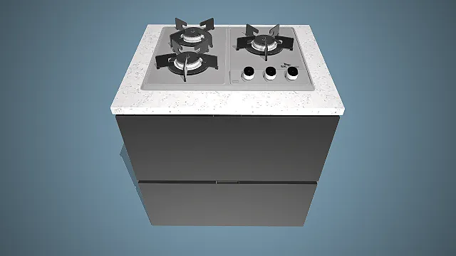 嵌入式燃气灶  厨房设备模型  高效烹饪工具  极简设计