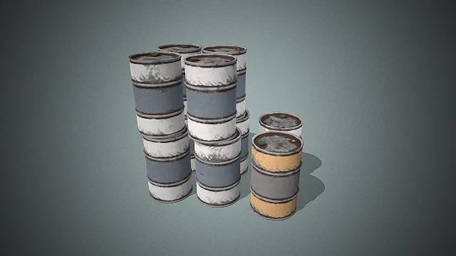 一套写实风格的工业油桶3D模型