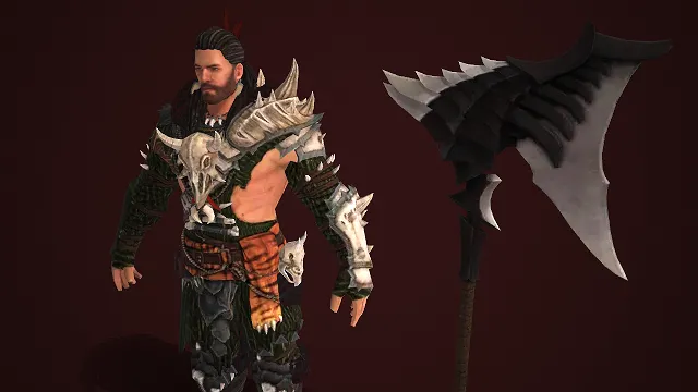 原始野性   3D 角色模型  健硕男性  尖刺装饰  兽骨  巨斧  暴力风格  魔幻类