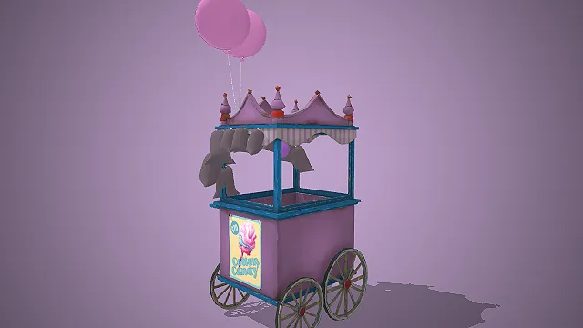 一辆复古童话风格的3D棉花糖售卖车模型