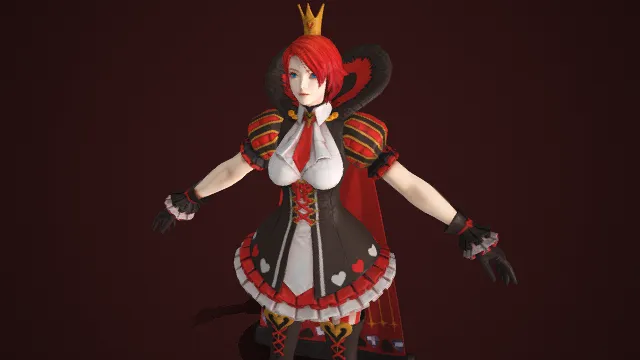 游戏角色  红心皇后  童话反派  红短发  金色小皇冠  红黑洛丽塔蓬裙  爱心纹饰  童话主题