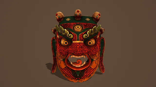 3D卡通风格传统面具模型，创意设计（3D物品、卡通风格、神秘华丽，文化主题，物品元素）