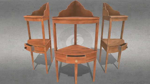 木制家具1800年代角落置物架带抽屉组合