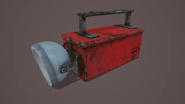 3D卡通风格红黑蓝系复古手提灯模型，创意设计（3D手提灯、卡通风格、复古工业风，物品设计主题）