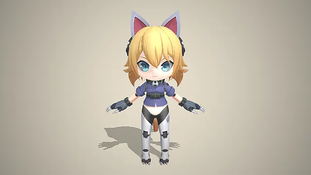 金发猫耳  兽爪手套  机甲腿  猫娘