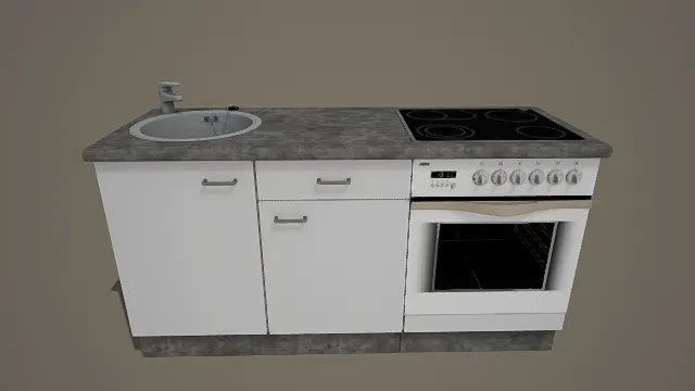 3D写实风格现代厨房组合模型，创意设计（3D厨具、写实风格、现代简约，日用厨具主题，物品元素）