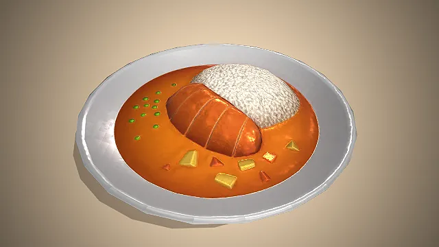 一份卡通风格的日式猪排咖喱饭模型