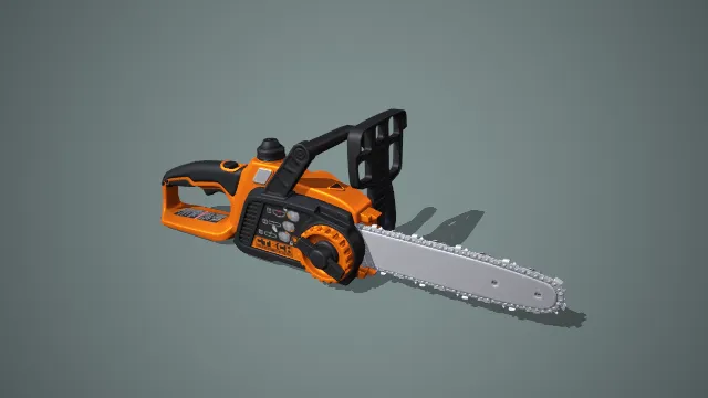 橙黑双色锂电链锯 3D 低多边形伐木工具模型