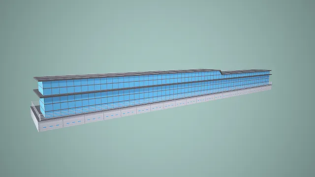 现代长条形玻璃幕墙车站站台建筑模型