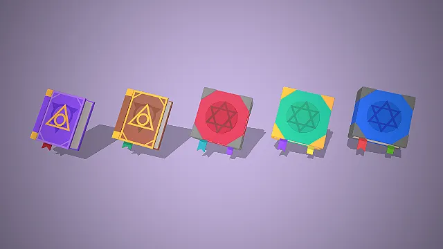 一套低模卡通风格的，适用于奇幻场景的魔法书3D模型