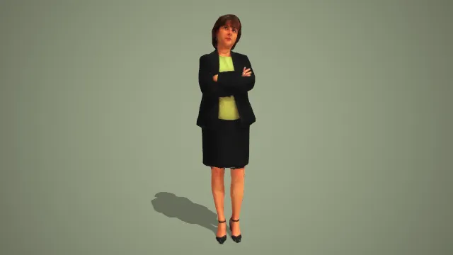 写实风格职场女性西装套裙抱臂站姿 3D 人物模型