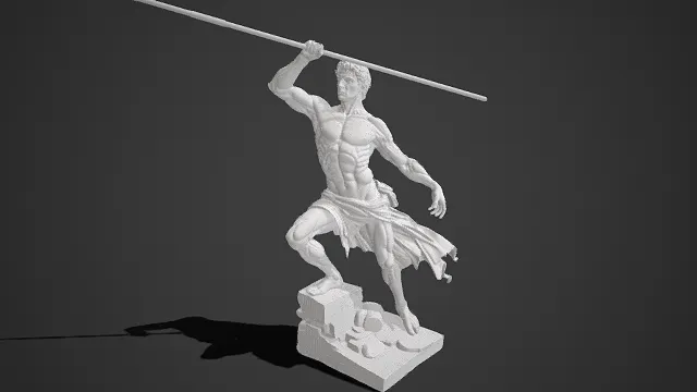 古典风格雕像  掷矛  赤裸上身  肌肉线条饱满清晰  力量感  韵味  艺术观赏性