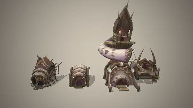 部落风格建筑群  木质尖顶  部落图腾  奇幻部落