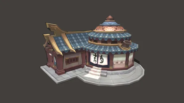 中式古风圆顶商铺建筑游戏模型