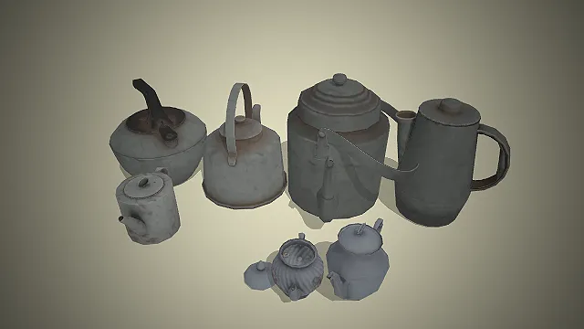 一套复古风格的水壶茶具3D模型