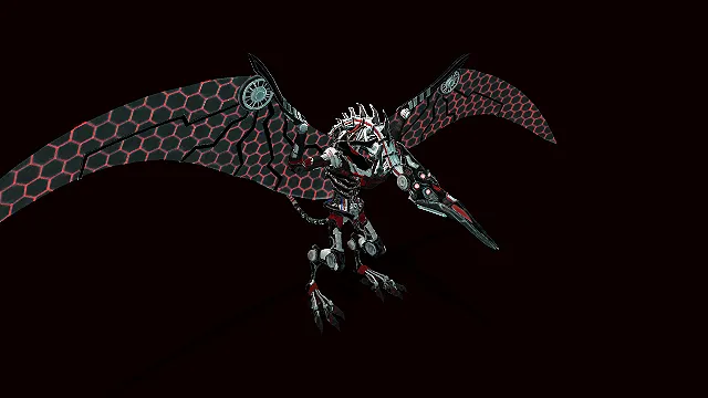 黑红蜂窝翼机甲翼龙：烬影血翼科幻机械翼龙模型