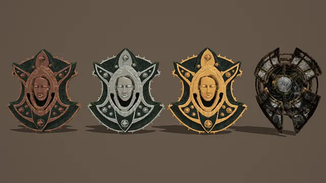 奇幻风格多材质纹章盾牌四件套3D模型