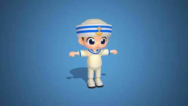 Q 版锚饰水手卡通角色：萌系海军风小水手 3D 模型