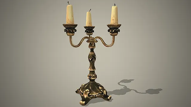 复古风  三头黄铜烛台  复古照明  场景装饰