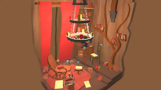 房间内饰场景桌椅家具书本