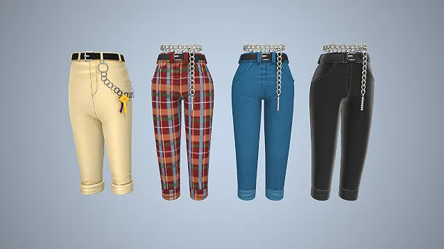 链条长裤  卷边裤脚  高腰修身版型  街头风穿搭