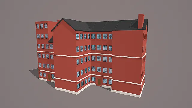 复古城市风红墙黑顶街区建筑3D模型