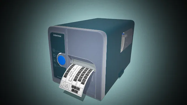 一个写实风格的3D标签打印机模型