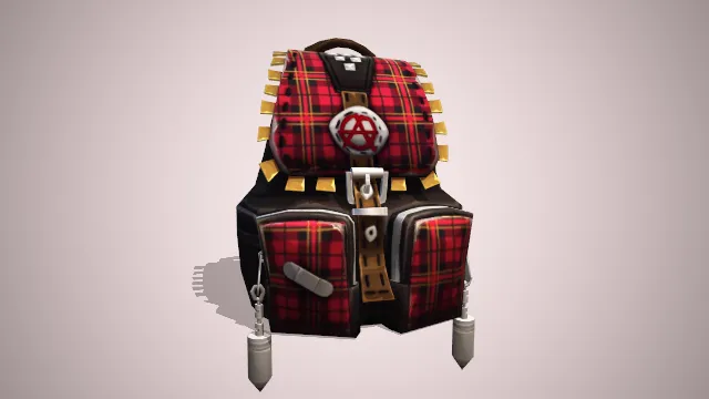 红色背包格子布料装饰挂有子弹摆件