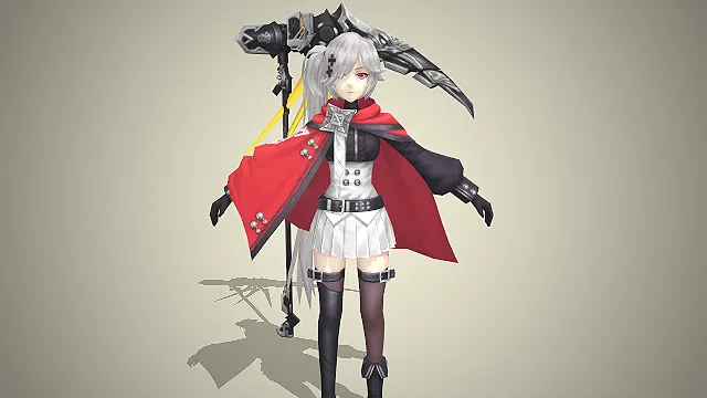 死神少女  银白发赤瞳  机甲镰刀  百褶短裙