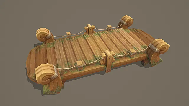 奇幻木质廊桥游戏场景模型 