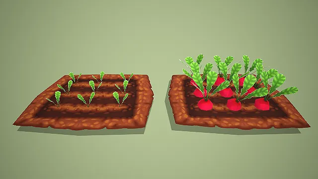 卡通两款菜地萝卜生长阶段 3D 模型 游戏农场种植道具资产