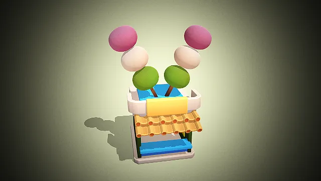 一个卡通风格的团子售卖亭3D模型