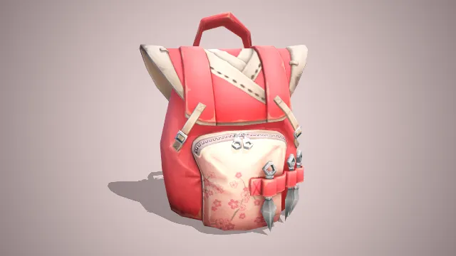 粉红色有小花涂鸦的背包挂有三个飞镖