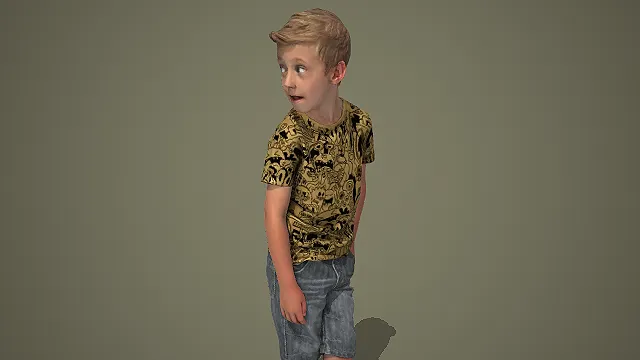 印花短袖少年插兜站姿动态 3D 模型