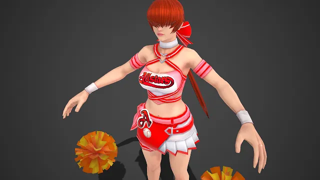 啦啦队员  红色长发  红白配色  字母装饰  百褶短裙  活力  青春气息  活泼可爱  