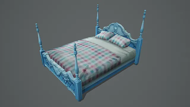 清新童话风格四柱床游戏场景模型 
