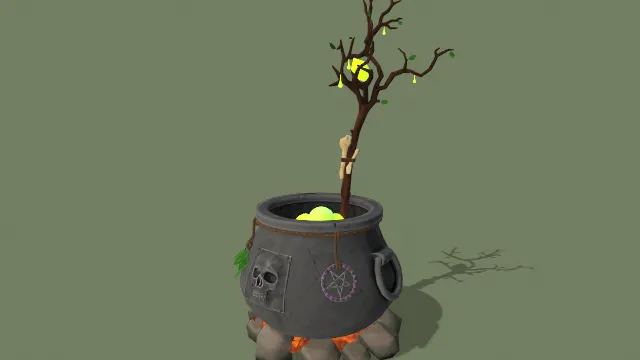 风格化魔法女巫坩埚液体树枝道具