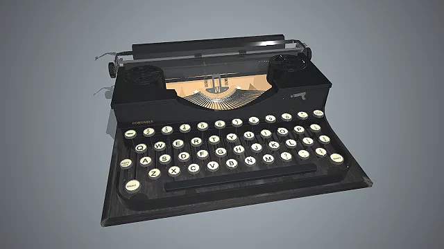 可用于书房的便携式复古打字机3D模型
