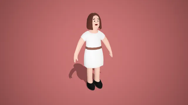 卡通棕发女性角色 3D 模型灰裙束腰款