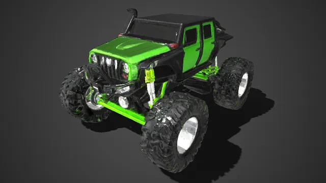 荧光绿涂装  大脚怪越野车  高底盘  力量感  夸张  改装车