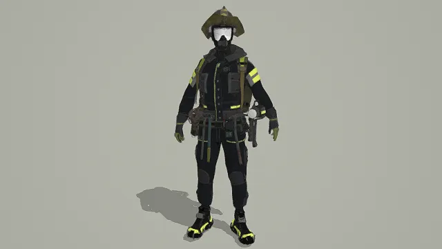 3D卡通风格消防员人物角色模型，创意设计（3D角色、卡通风格、职业硬核风，角色设计主题）