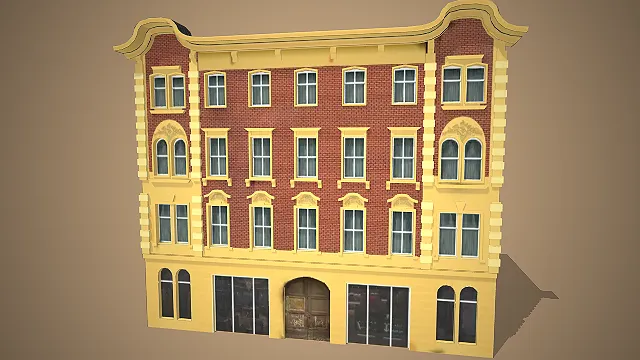 新艺术运动风格  欧式复古商业住宅  米黄色抹灰立面  底层商业