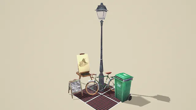 3D卡通风格街景道具模型，创意设计（3D街景、卡通风格、文艺街景风，街景设计主题）