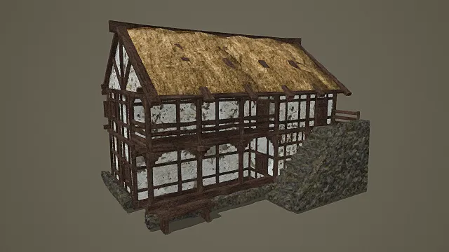 卡通风格中世纪乡村木屋3D模型