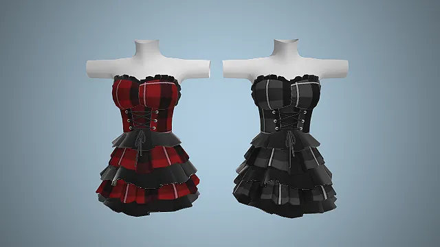 甜酷辣妹裙  抹胸束腰  朋克少女质感  荷叶边裙摆